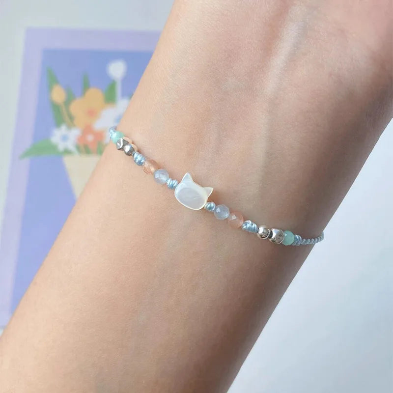 Handgemachtes Paar süßes Katzenarmband einzigartiges stilvolles Handseil für Frauen Männer Perlen gewebtes Armband Handgelenkschmuck Geschenke