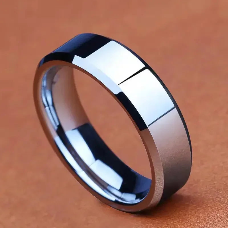 Einfache Edelstahlringe Titanstahl Punk Trendy Persönlichkeit Metall Abgeschrägter Rand Polierter Ring für Damen Herren Party