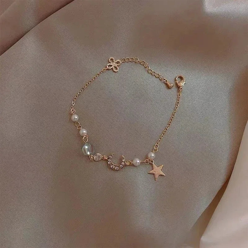 Elegante Kristall Blumen Armband Für Frauen Y2K Süße Mädchen Mond Kirschblüte Bogen Zirkon Armbänder Luxus Designer Schmuck Geschenk