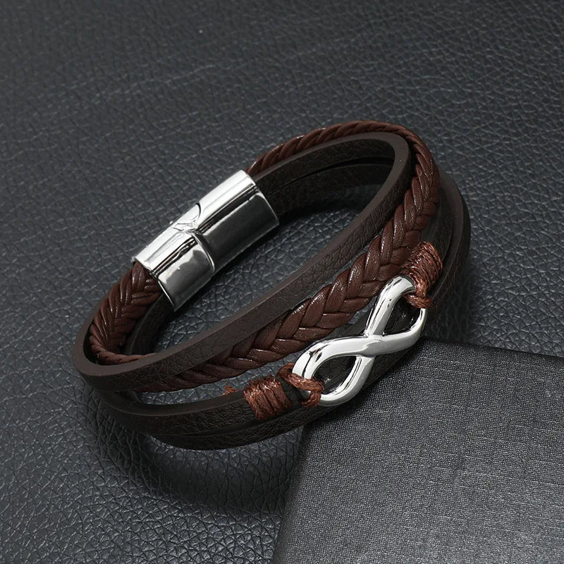 Mode Punk Leder Armband Für Männer Edelstahl Armband Multilayer Geflochtenen Seil Männliche Armband Liebhaber Geschenk