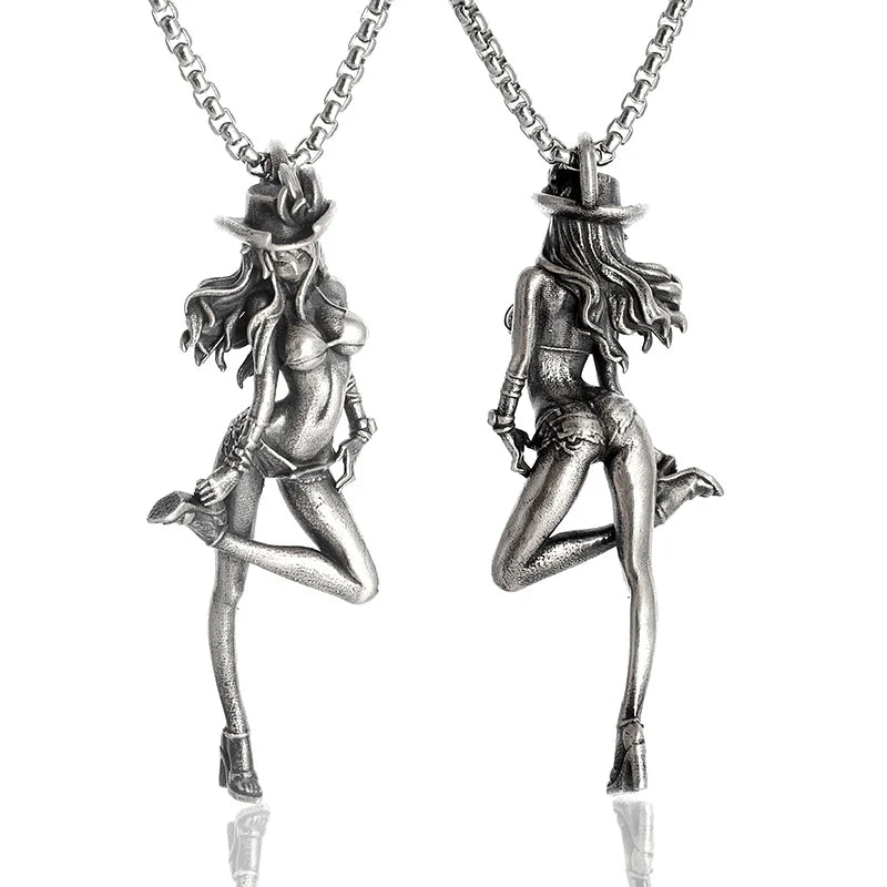 Versilberte Anime Mecha Schönes Mädchen Mädchen Anhänger Halskette Männer und Frauen Hip-Hop Rock Punk Trendy Schmuck Geschenk