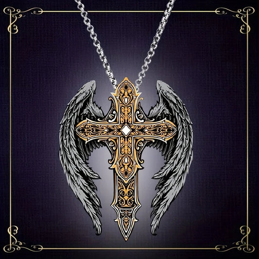Modische Herren-Halskette mit Kreuzflügel-Anhänger – exquisiter, personalisierter Schmuck im Retro-Design – Edelstahl – perfektes Geschenk
