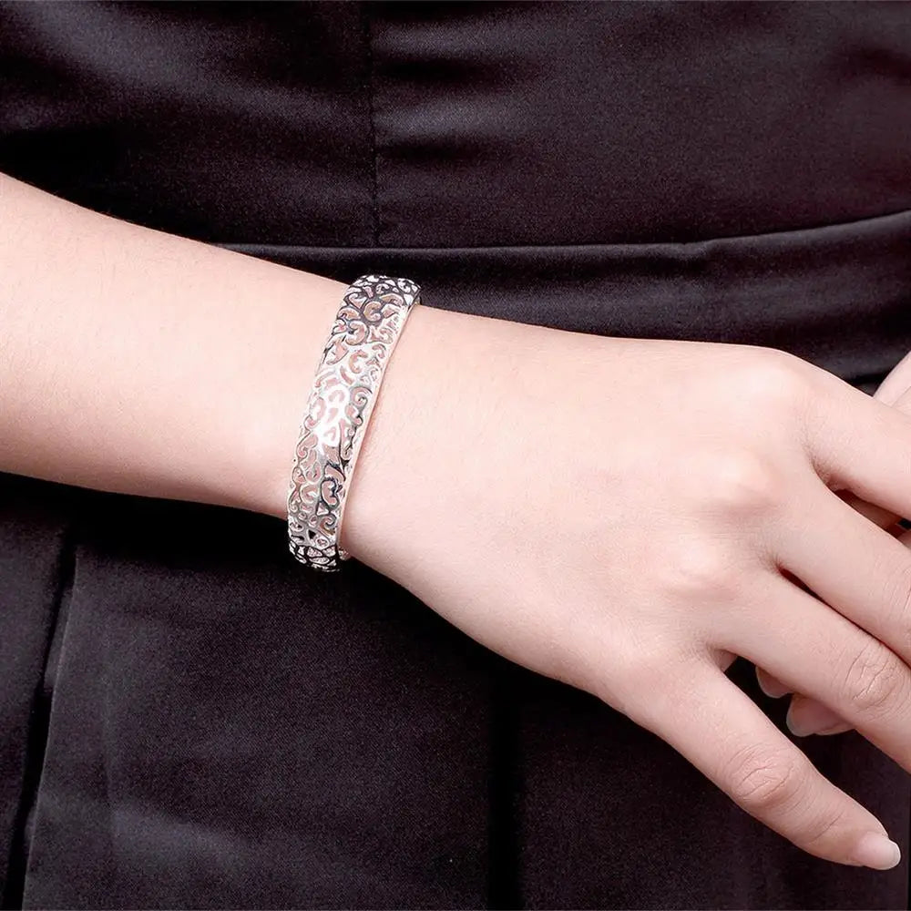 Feine Hohlmuster-Armreifen aus 925er-Sterlingsilber, Manschettenarmbänder für Frauen, verstellbar, modischer Luxusschmuck, Hochzeitsgeschenke