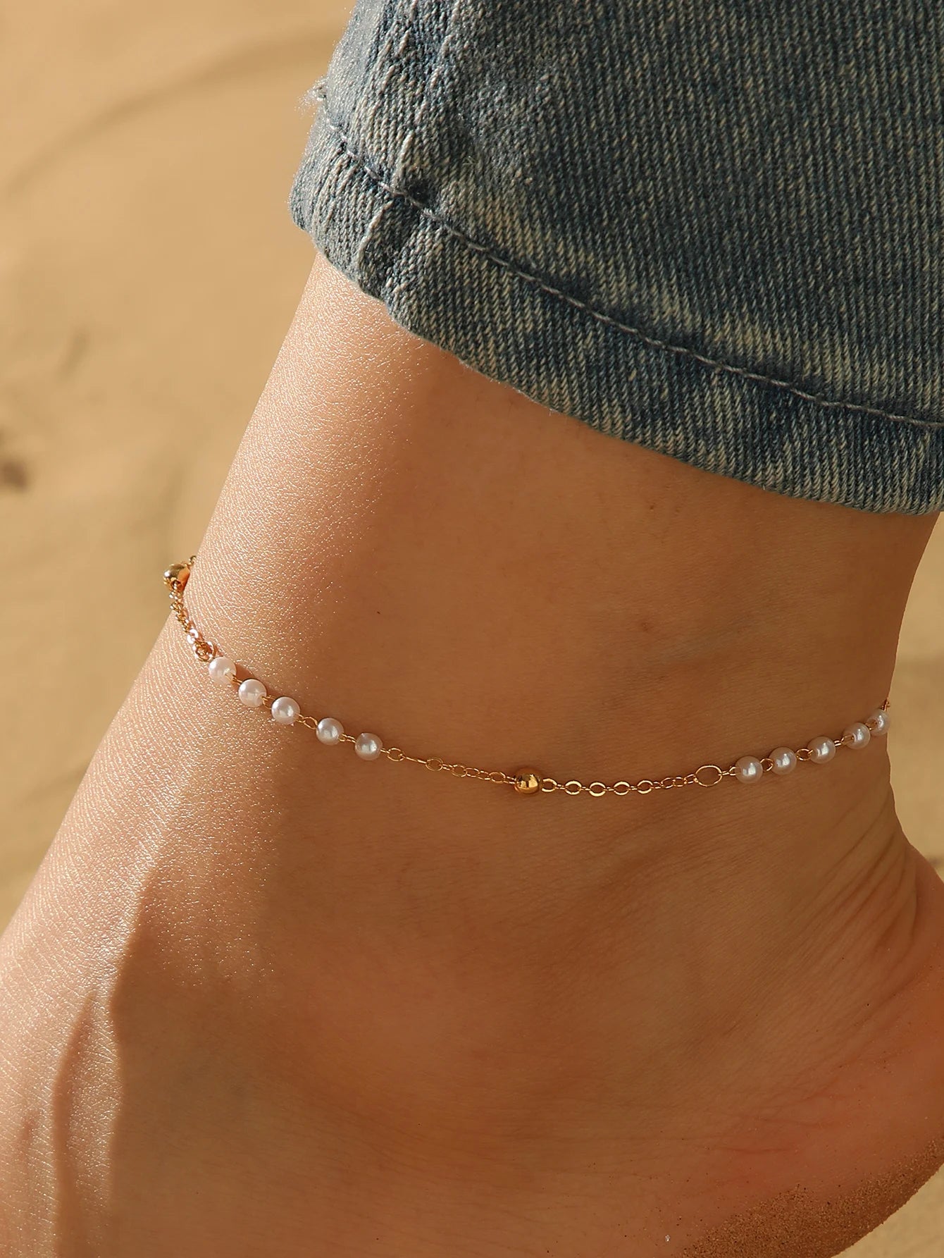 Handgemachte Imitation Perle Fußkettchen Frauen Knöchel Armband Strand Barfuß Sandale Fußkettchen Kette Fuß Schmuck