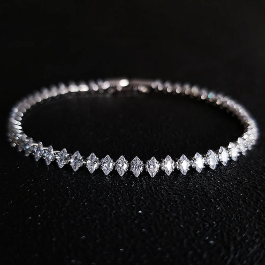 2024 neue Marquise Oval Square Cut Luxus Silber Farbe auf Hand Tennis Armband Armreif für Frauen Party Geschenk Schmuck S7062