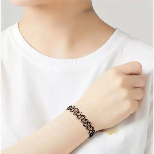 Vintage Stretch Tattoo schwarz hohle Armbänder Punk Retro Gothic elastische Bijoux für Frauen Dame Geschenk Modeschmuck