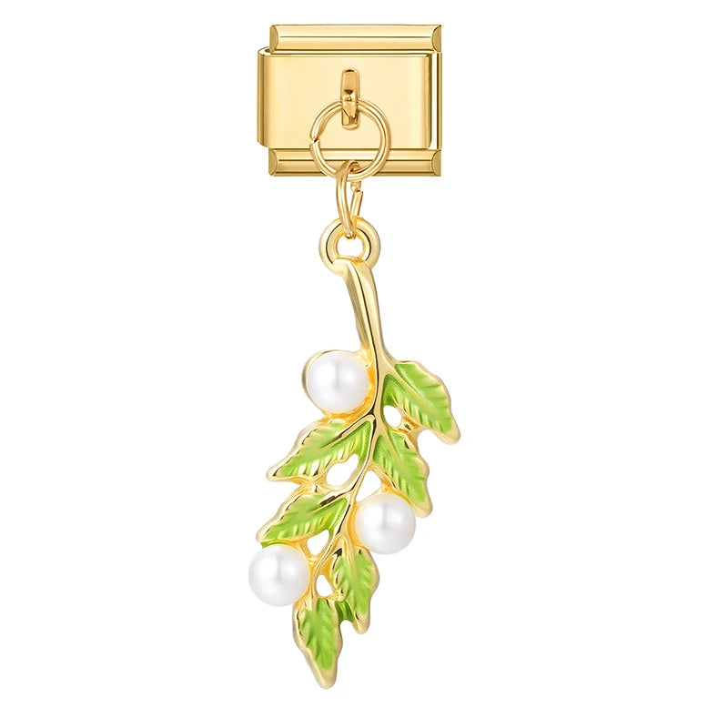 Neue Gold Farbe Blumen Blätter Vintage Anhänger Italienischen Charme Link Fit 9MM Edelstahl Armband Männer Frauen DIY Machen geschenke