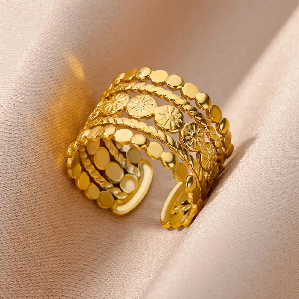 Edelstahl Ringe Für Frauen Männer Gold Farbe Hohl Weit Offenen Ring Weiblich Männlich Mode Hochzeit Party Finger Schmuck Geschenk 2024