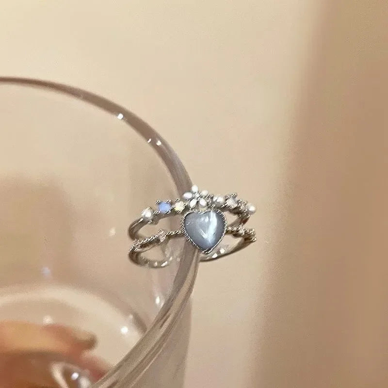 3PCS Trendy Y2k Herz-förmigen Zirkon Rosa Kristall Ringe Frauen Elegante Exquisite Shiny Offenen Kristall Ring Mädchen Partei schmuck Geschenke