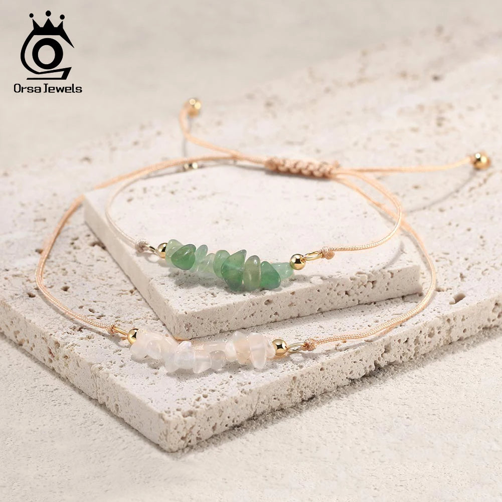 ORSA JEWELS Unregelmäßiges Naturstein-Armband, 100 % 925er Sterlingsilber, Kette für Frauen, heilender handgefertigter Armbandschmuck GMB53