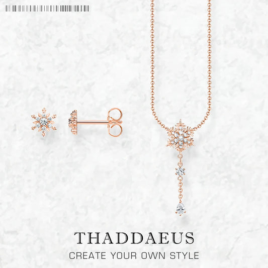 Schneeflocken-Halskette und Ohrring-Schmuckset für den Winter, brandneues 925er-Sterlingsilber, romantisches Geschenk für Frauen
