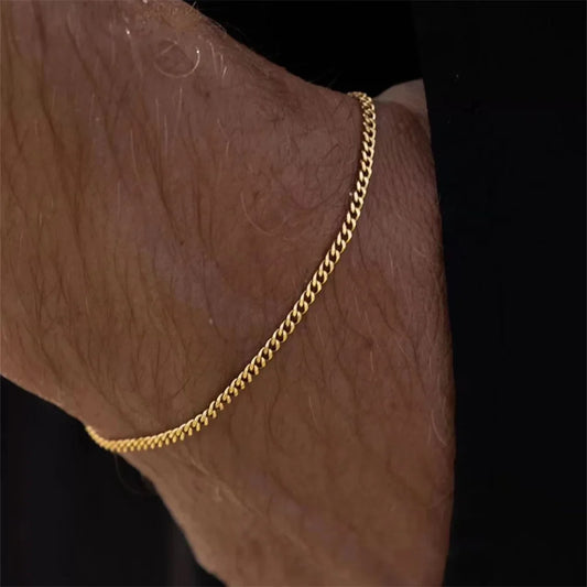Hip Hop Edelstahl Kubanisches Kettenarmband Für Frauen 3 5 7mm Einfaches Edelstahl Herrenarmband Goldfarbener Schmuck