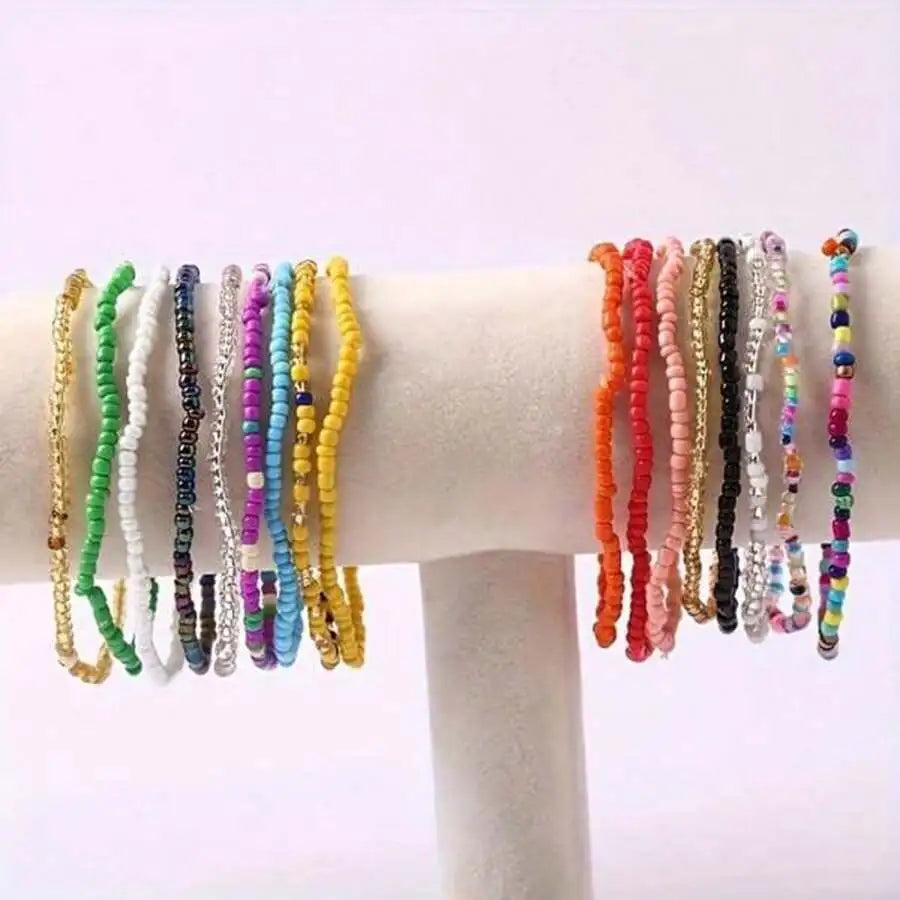 17 Stück/Set zufällige böhmische Urlaub bunte Perlen gestapelte Armbänder-handgefertigter Glasperlen-Schmuck für Männer und Frauen