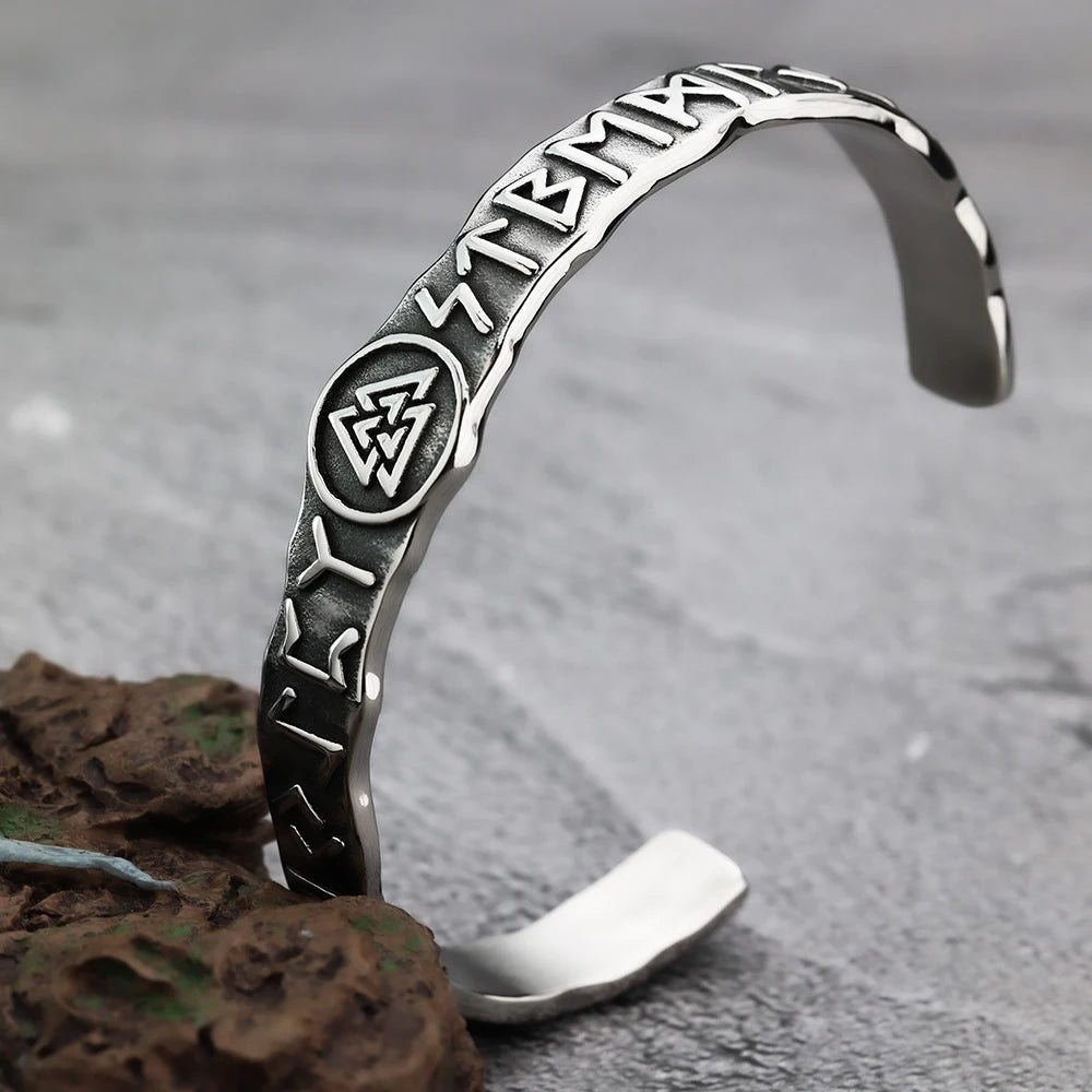Wikinger Kompass Manschettenarmreif Herren Edelstahl Nordische Runen Hrungnir Amulett Armband Vintage Klassischer skandinavischer Schmuck Geschenk