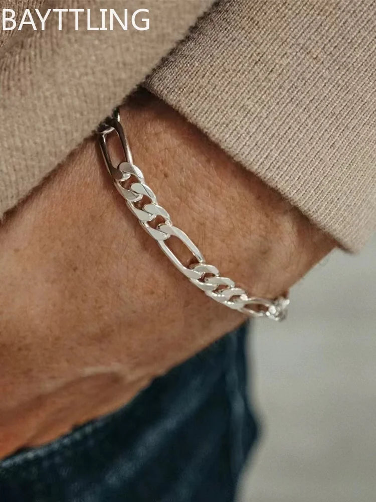 Punk 925 Sterling Silber 4/6 MM 8 Zoll Figaro Kette Für Männer Einfache Frauen Hip Hop Armband schmuck Party Zubehör Großhandel