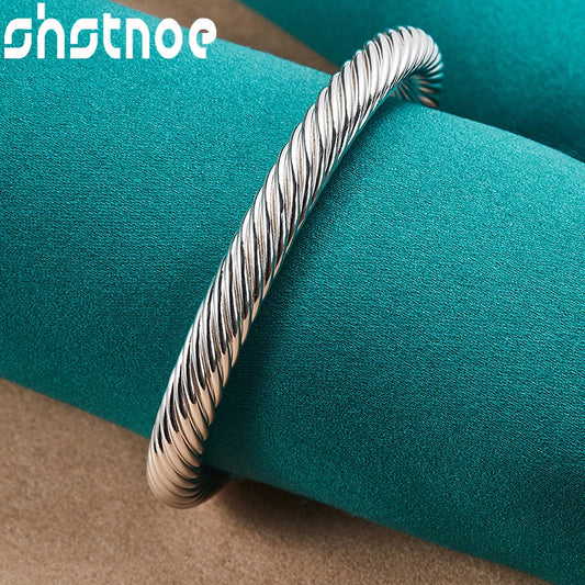 SHSTONE Luxus-Armreif aus 925er-Sterlingsilber mit gedrehter Textur für Damen und Herren, modisch, Geburtstag, Verlobung, Hochzeit, Party, Charm-Schmuck