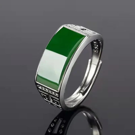 Nachahmung Hetian Jade männer Silber-überzogene Ring Echte Grüne Natürliche Paar Ringe Männer Frauen Schmuck Glück Stein Jade finger Ring