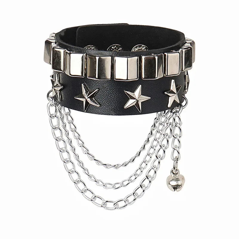 Punk-Lederarmband für 90er-Jahre-Männer und Frauen, Nieten-Manschettenarmband, verstellbares schwarzes Lederarmband, Metallbesatz, Schmuck, Geschenk