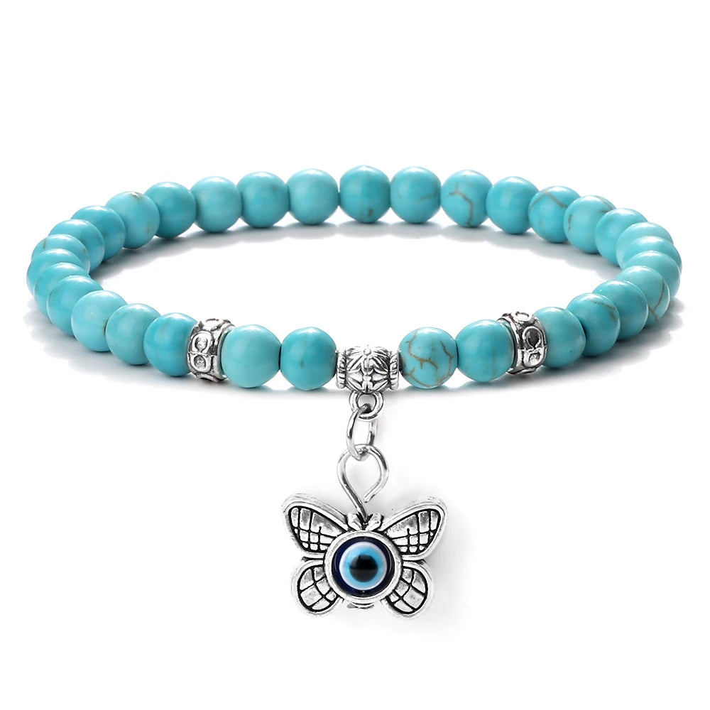 Natürliche blaue Türkis Stein Perlen Armbänder für Frauen türkische böse Blick Energie Perlen Armbänder türkischen Mann Schmuck Freund Geschenke