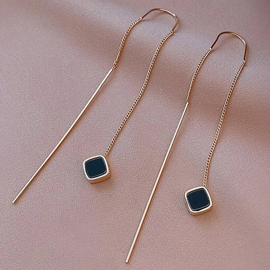 Einfache Geometrische Platz Tropfen Ohrring Für Frauen Koreanische Mode Gold-farbe Linie Lange Quaste Baumeln Ohrringe Partei Schmuck Geschenk