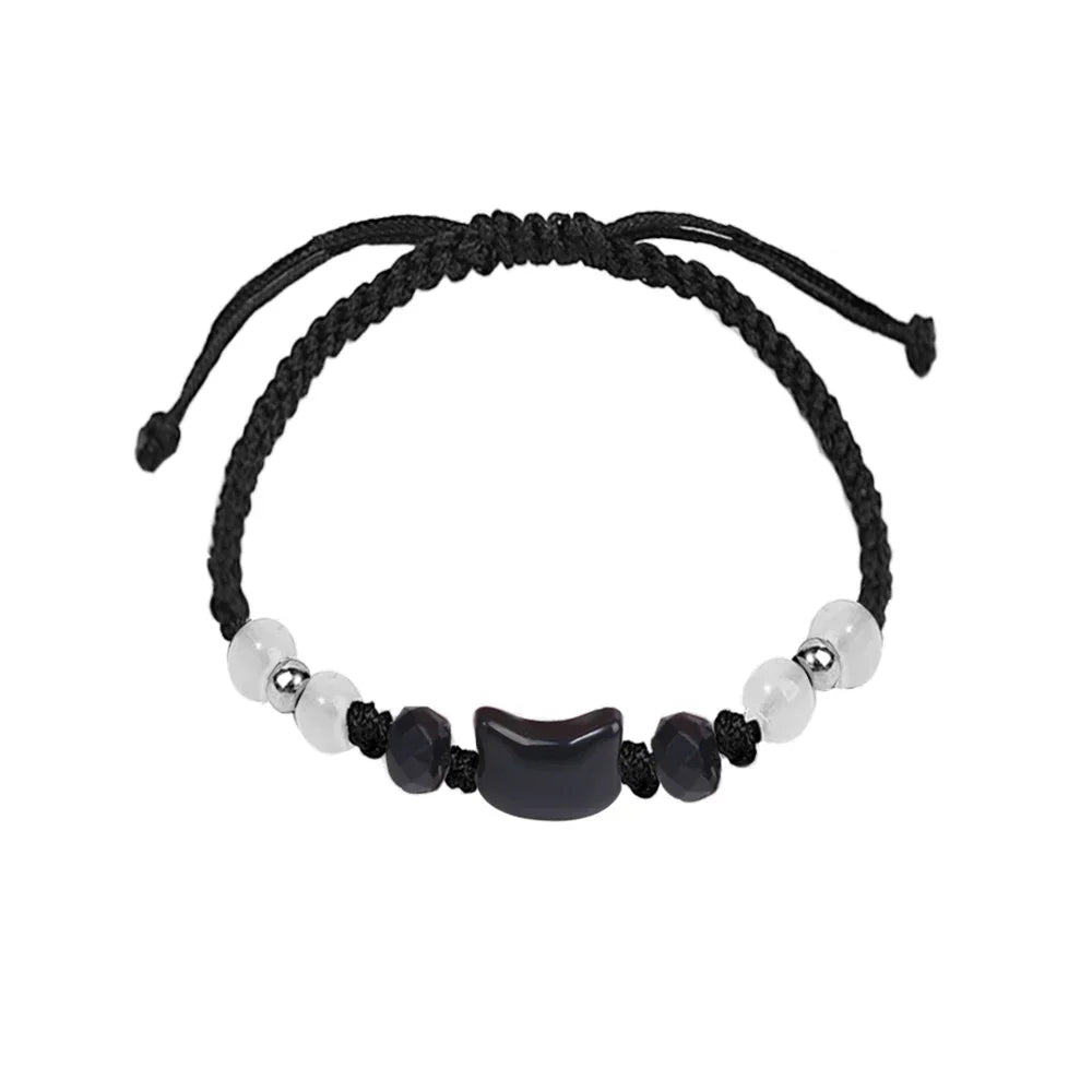 2 stücke natürliche Mondstein Obsidian Armbänder Paar minimalist ischen Armband handgemachte süße schwarze weiße Katze Armband Party Schmuck Geschenke