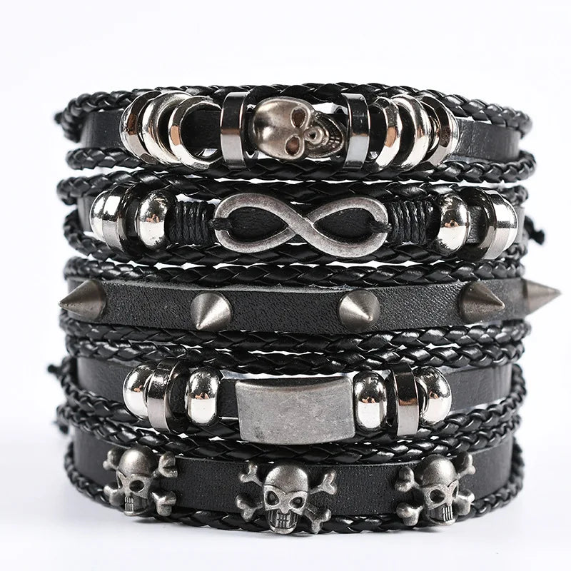 Mode Armband Viking Armband für Männer Hand Armbänder gewebt Schädel Hand Schmuck verstellbare Leder Set Viking Mann Armband