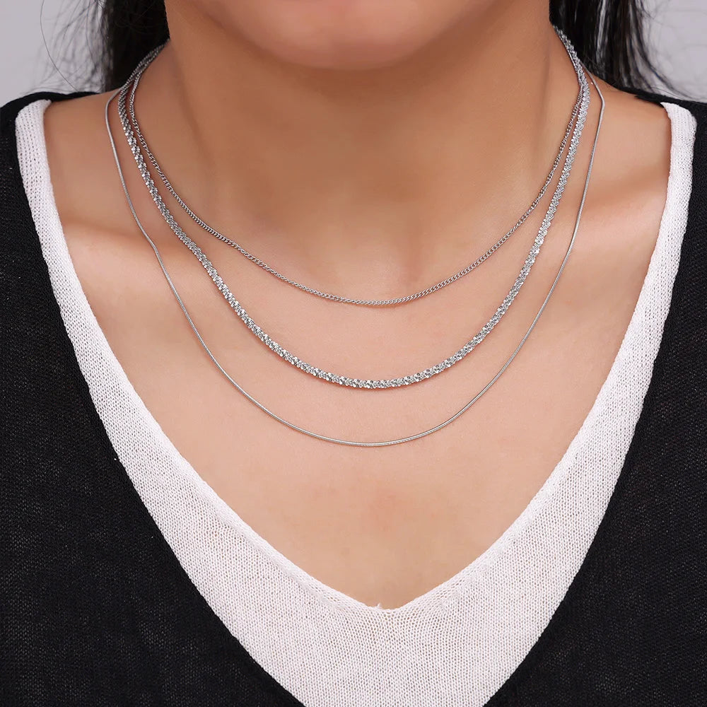Mehr schicht ige Schlangen kette Halskette für Frauen Männer Silber Farbe Edelstahl Choker Charm Halskette weiblichen Hip Hop Schmuck