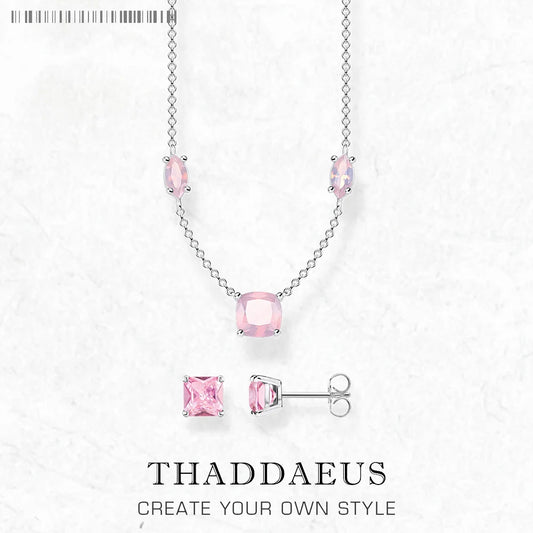 Rosa Stein-Halskette und Ohrring-Schmuckset, Frühling, brandneues 925er-Sterlingsilber, romantisches Geschenk für Frauen