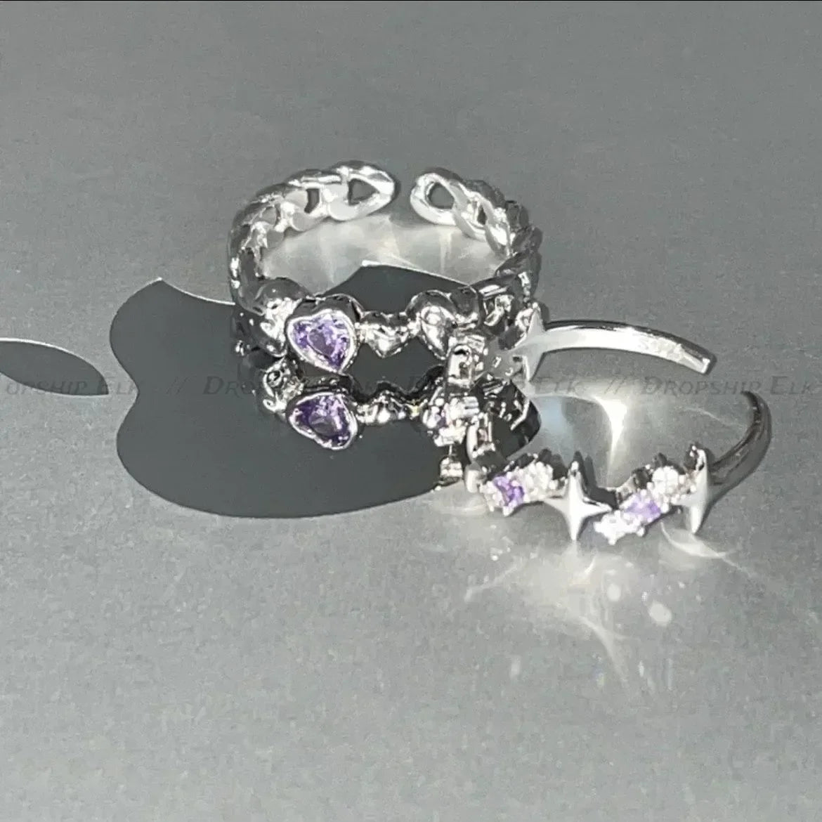 Kpop Rosa Zirkon Herz Offener Ring für Frauen Mädchen Luxus Stern Herz Paar Fingerringe Hochzeit Y2K Party Schmuck Geschenk