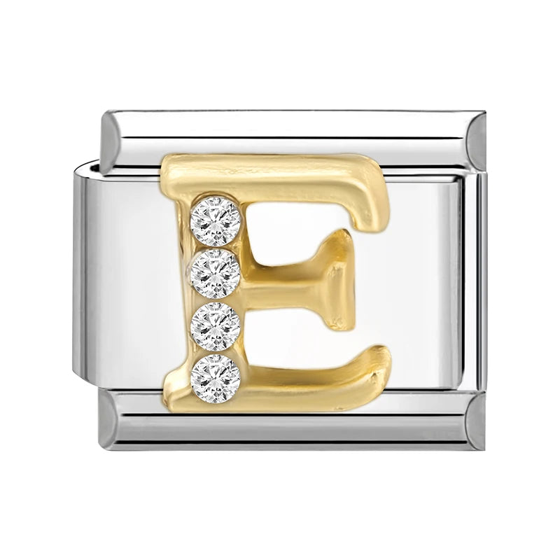 Neues modisches italienisches Armband mit 26 englischen Buchstaben, Edelstahl-Armreif, goldfarben, eingelegter Zirkonia, DIY-Herstellung von Schmuck, Geschenken