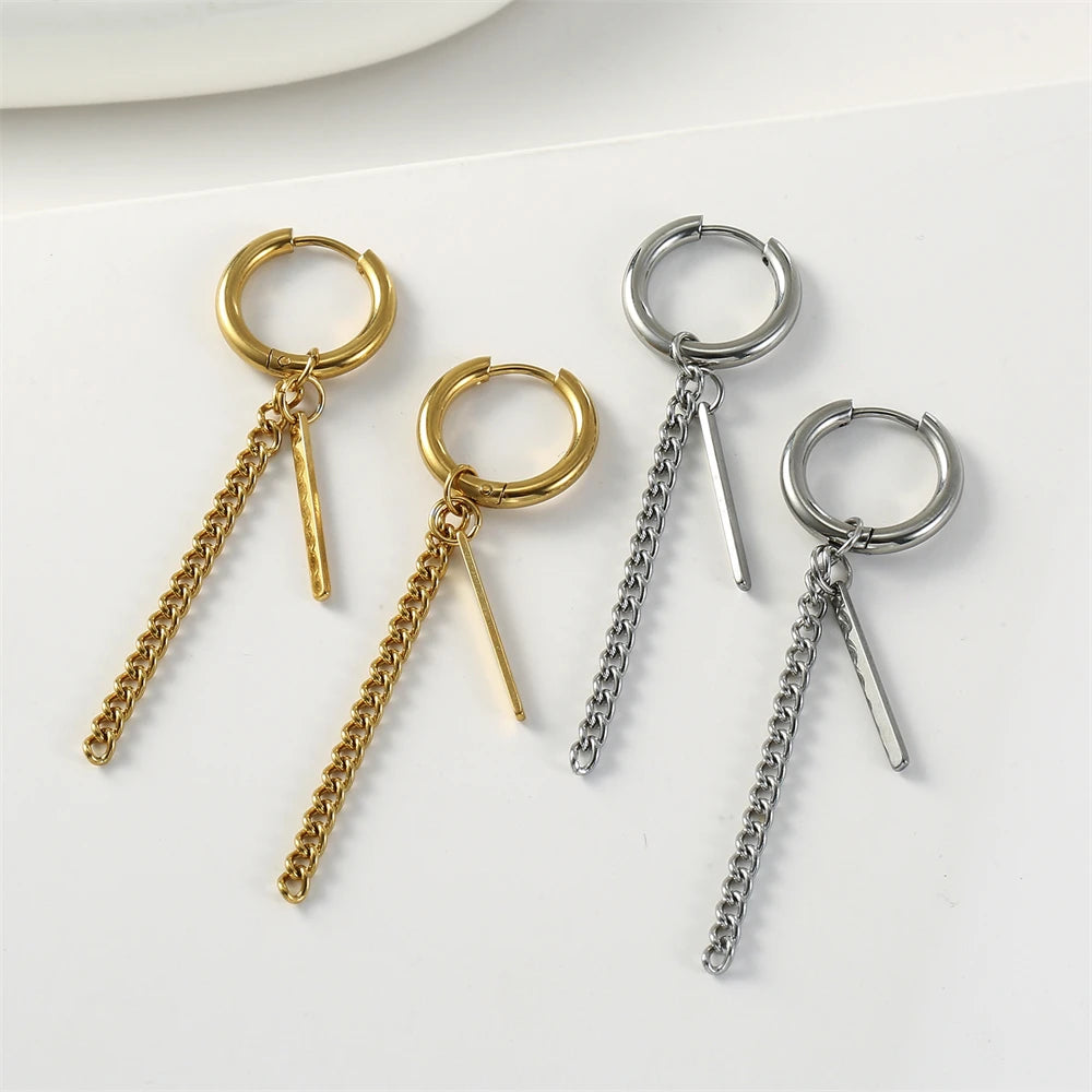 Amaxer minimalist ischen Stick Kette Ohrringe Edelstahl Quaste Creolen für Frauen Büro Dame Temperament Schmuck Geschenk