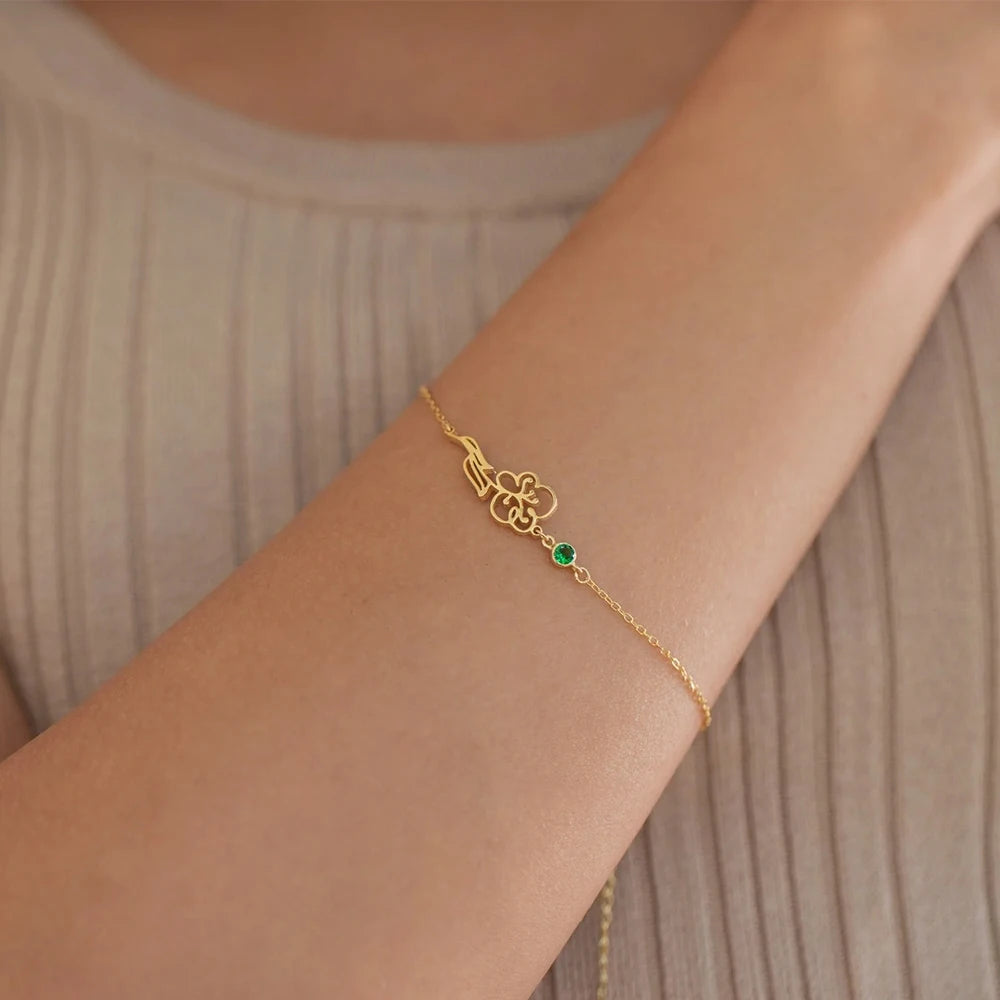 eManco Geburtstagsblume mit Geburtssteinen-Armbändern für Frauen, Edelstahl-Schmuck, individuelles Armband, personalisierte Geschenke für Freundin