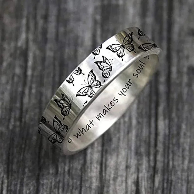 Vintage tun, was Ihre Seele Glanz Brief Frauen Ringe Frauen Schmetterling Ring Mode einfache Silber Farbe Schmuck fein