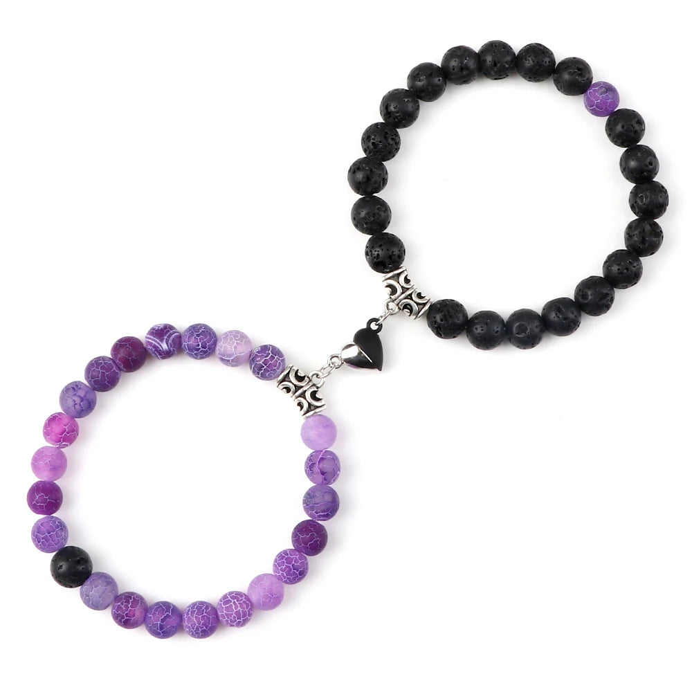 Heißer Paar Yin Yang Armband Set Männer 8mm Naturstein Herz form Magnet Liebe Armband für Frauen Freundschaft Mode schmuck Geschenk