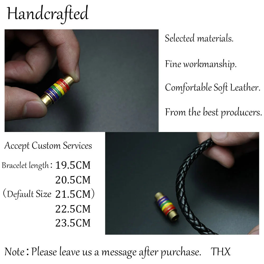 St.kunkka schwarz braun echtes geflochtenes Leder armband Frauen Männer Edelstahl Homosexuell Stolz Regenbogen Magnet Charms Armband Geschenk