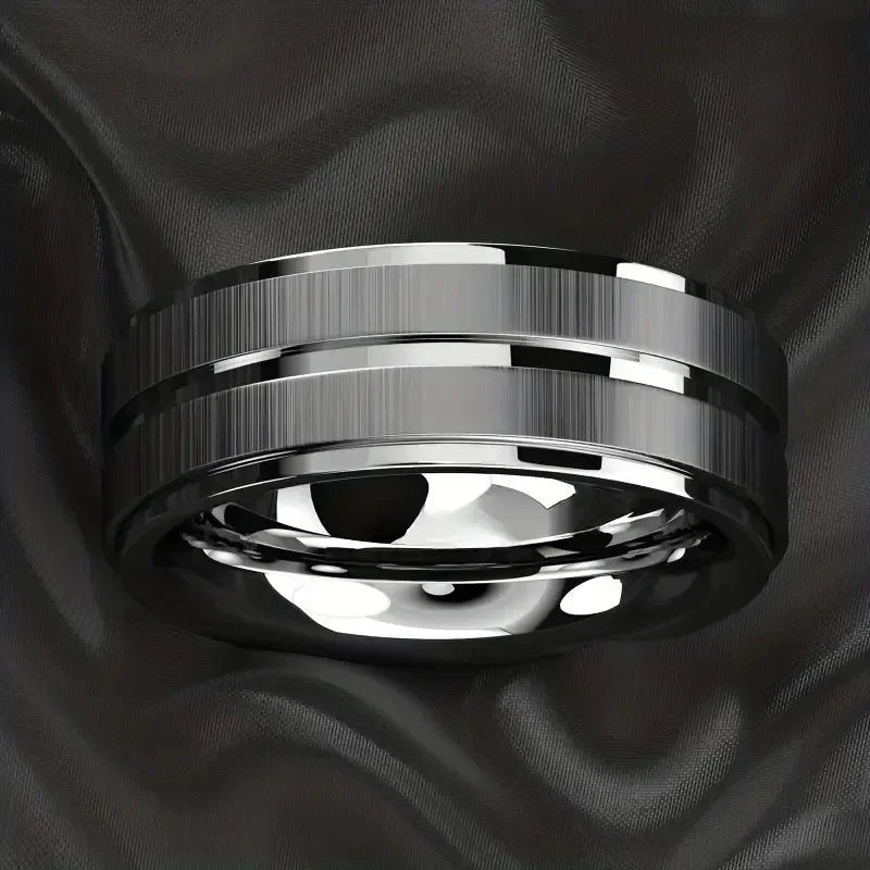 Schwarzer Wolframkarbid-Ring für Herren, gebürstet, schwarz, Ehering für Herren, Verlobungsringe für Herrenschmuck, 8 mm Edelstahl