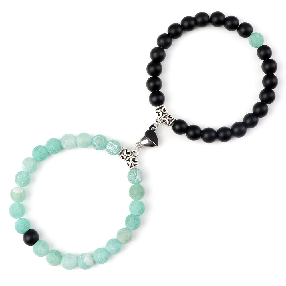 Heißer Paar Yin Yang Armband Set Männer 8mm Naturstein Herz form Magnet Liebe Armband für Frauen Freundschaft Mode schmuck Geschenk