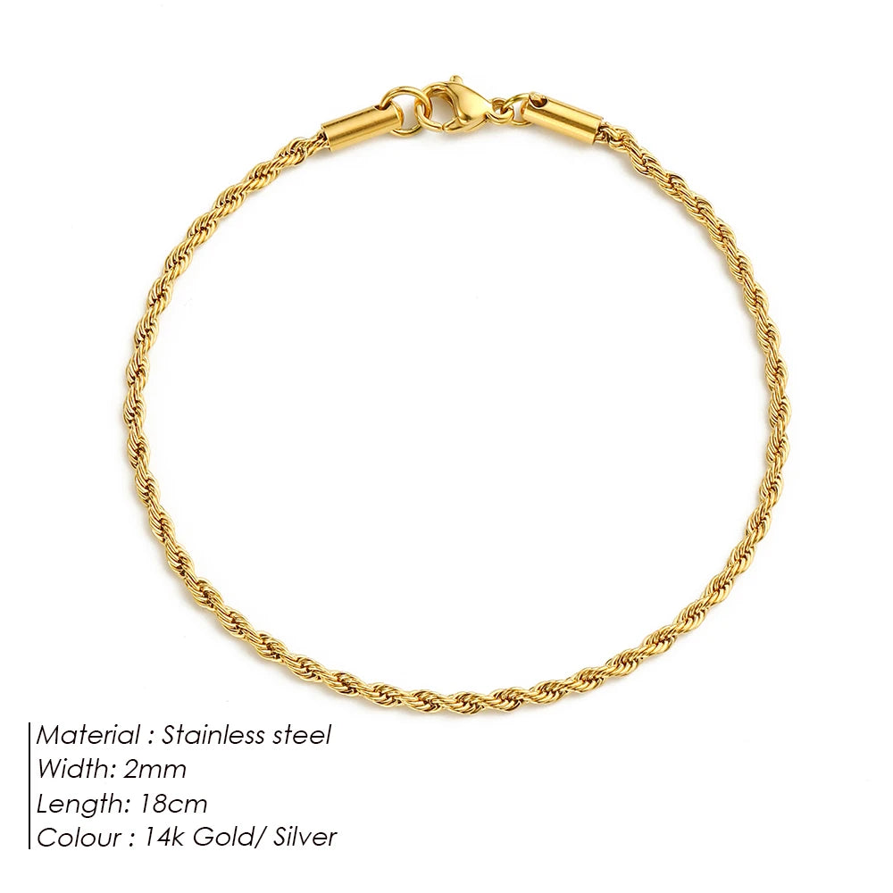 Emanco Edelstahl Twisted Rope Link Chain uneinstellbare Damen Hip Hop Punk 4mm Armbänder