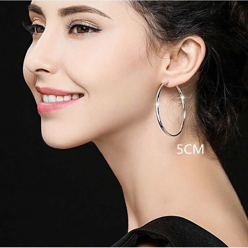 Creolen aus 925er-Sterlingsilber, glänzend, große Creolen für Damen, Hochzeit, feiner Modeschmuck, Accessoires, Geburtstagsfeier-Geschenke