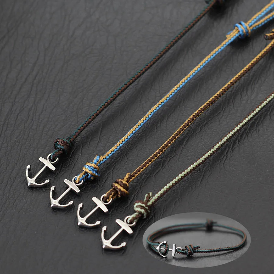 Neue Männer Anker Armband Ethnischen Stil Feines Seil Edelstahl Armband Handgemachte Einstellbare Pulsera Viking Strand Surfen Schmuck