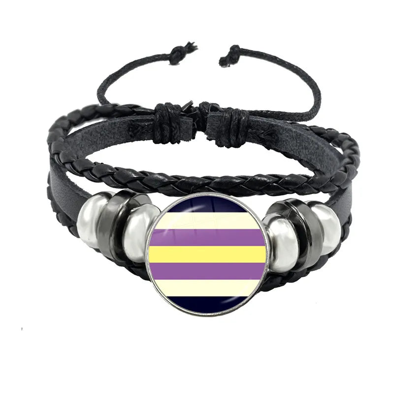 LGBT Schwarz Weave Leder Armband Bi Stolz Glas Cabochon Homosexuell Stolz Regenbogen Flagge Foto Armreif Schmuck Für Frauen Männer Liebhaber geschenk