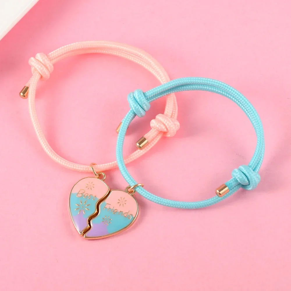 Lovecryst 2 Teile/satz Herzförmige 3-farbe Tropf Öl Beste Freundin Armband für Kinder Mädchen Mode Freundschaft Geschenke