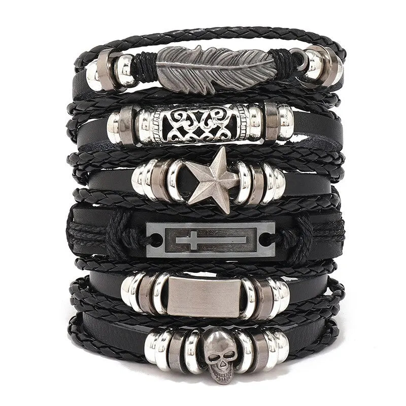 Mode Armband Viking Armband für Männer Hand Armbänder gewebt Schädel Hand Schmuck verstellbare Leder Set Viking Mann Armband