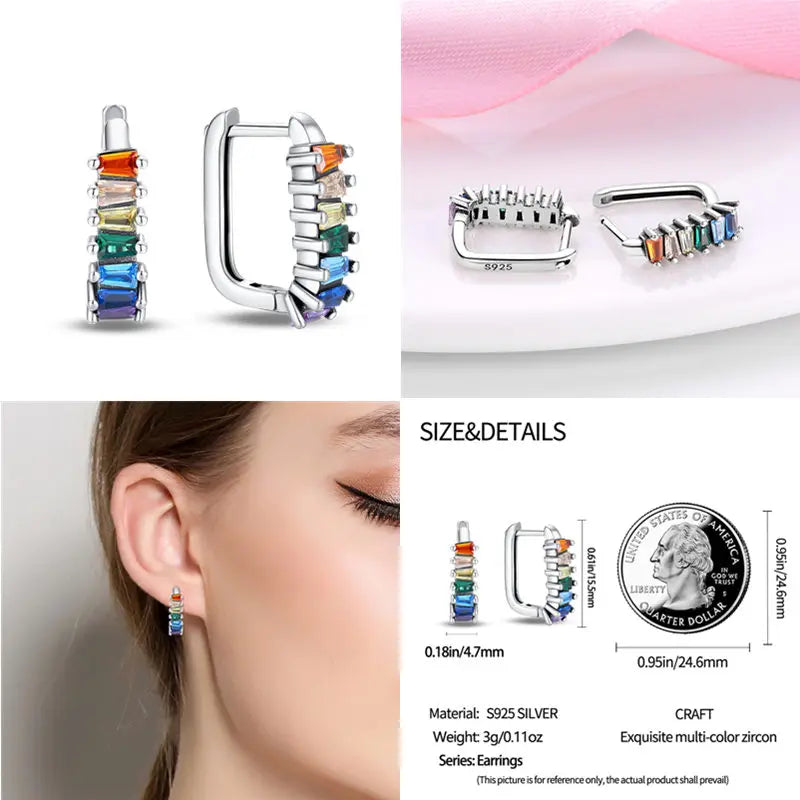 2024 Hotsale Ohrringe aus 925er-Sterlingsilber, Creolen mit Pavé-CZ-U-Form, Zirkon für Frauen, funkelnd, mit Größe, Modellanzeige
