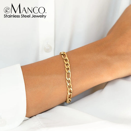 eManco Figaro-Kettenarmband für Damen, Edelstahl, vergoldet, schlichter Handschmuck im Großhandel