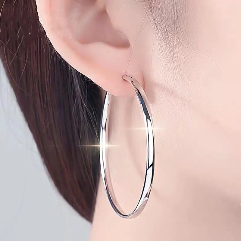 Somila Fashion S925 Ohrringe, 3–7 cm Durchmesser, große Creolen für Damen, platinierte Ohrringe, C Servies Prat