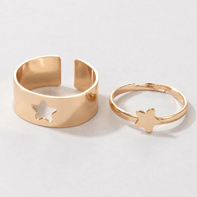 Vintage Einfache Tier Butterlfly Sterne Mond Herz Offene Ringe Für Frauen Mädchen Gothic Schmuck 2PCS Punk Schwarz Paar Ring set