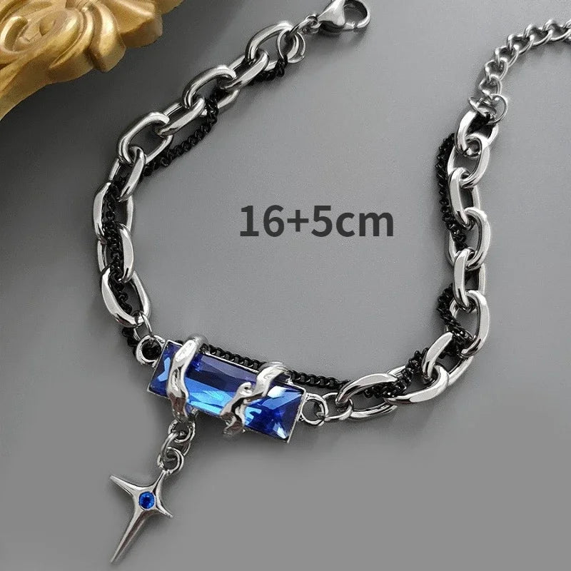 2024 Retro Schwarz Zirkon Stern Armband für Frauen Männer Geschenke Trend Titan Stahl Kette Unisex Goth Schmuck Neue Paar Zubehör