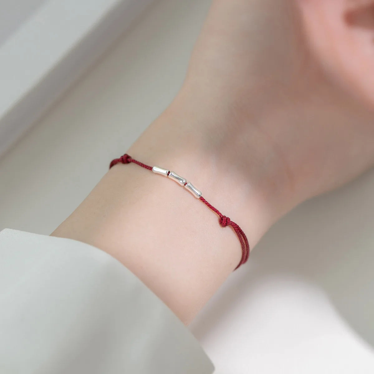 25cm Glück 925 Silber Seil Armbänder Frauen Silber Bambus Joint Tube Design rote Faden linie Schnur Armbänder für Frauen Mädchen