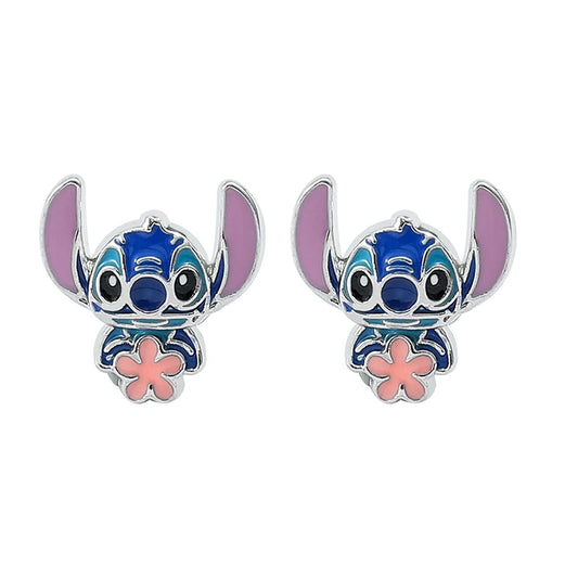 Disney-niedliche Cartoon-Stich-Ohrstecker mit Blumen-Ohrsteckern für Frauen und Teenager-Mädchen, schöne Ohr-Accessoires, Schmuckgeschenke für Fans